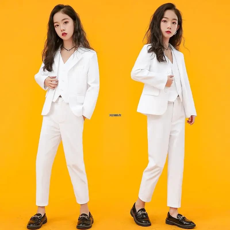 Teenager Girls Luxurious White Photograph Suit Kids Wedding Party Dress Children Performance Suit Piano Dance Show Costume