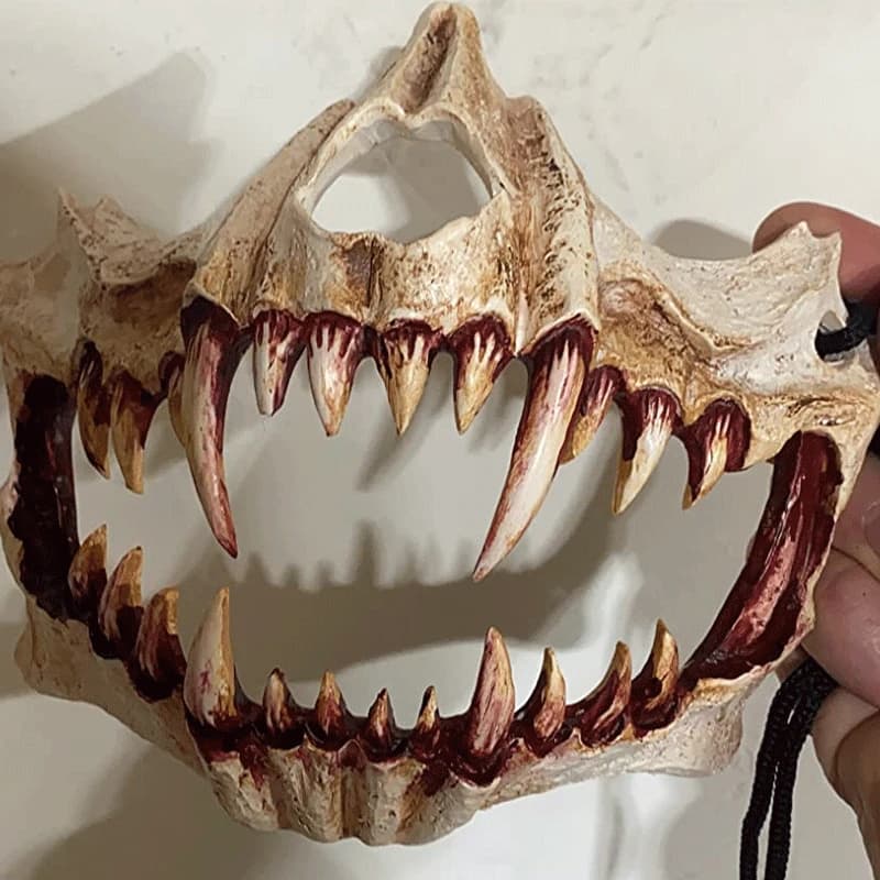 Party Skull Mask Long Teeth Demon Skeleton Half Face Mask Wolf Dragon Tiger Houjuu Nue Mask Cosplay Halloween Costume Props
