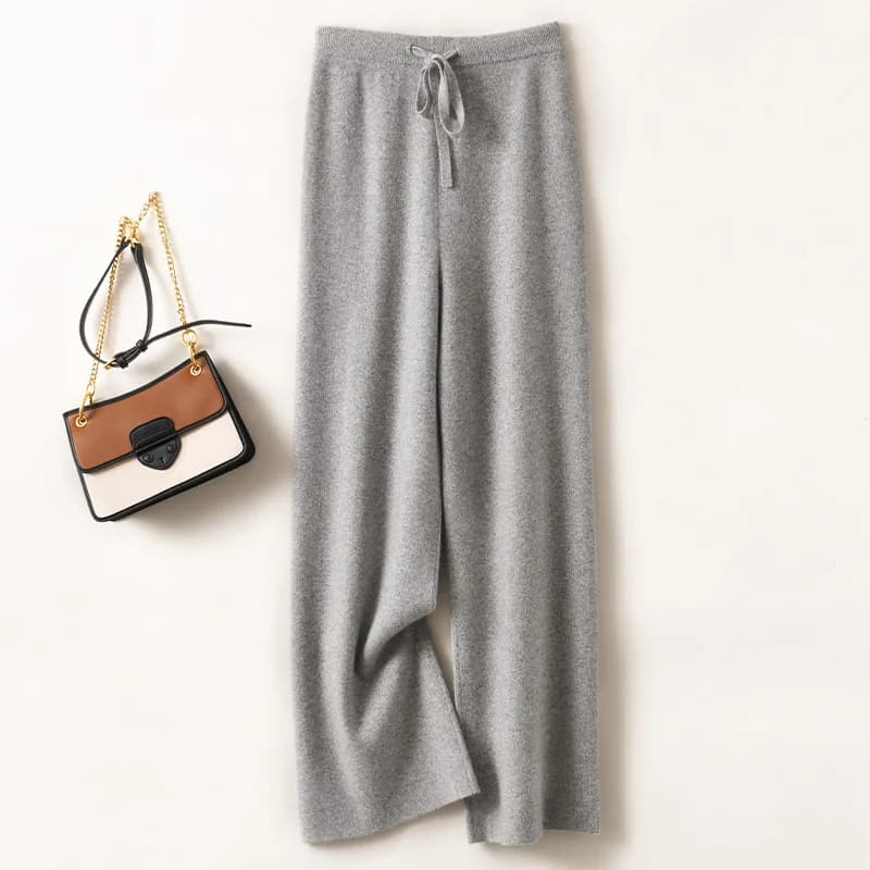 ANGEL 100% Merino Wool  Women Autumn Winter Pants Elastic Waist Wide Leg Pants Casual Loose Trousers  Cashmere Knitwear Pants