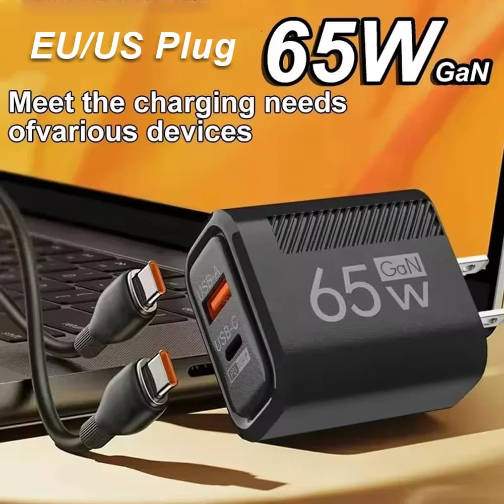 65W GaN USB PD Fast Charger Plug Type C Quick Charge 3.0 Phone Wall Adapter Portable Travel Charger For iPhone 16 Xiaomi Samsung