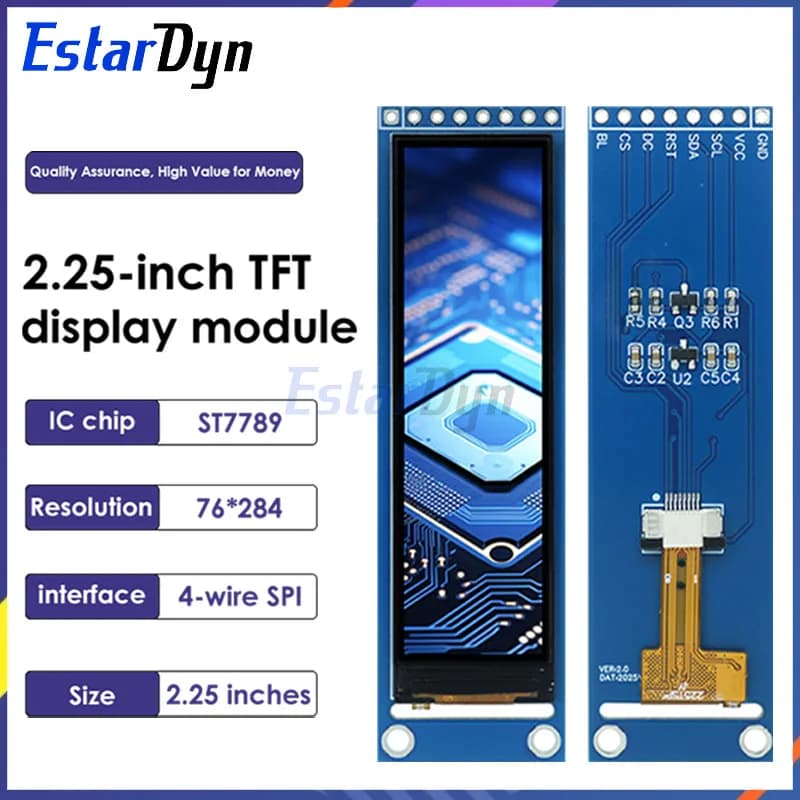 Estardyn 2.25-inch TFT LCD ST7789 small screen 76*284 module LCD full view SPI color screen