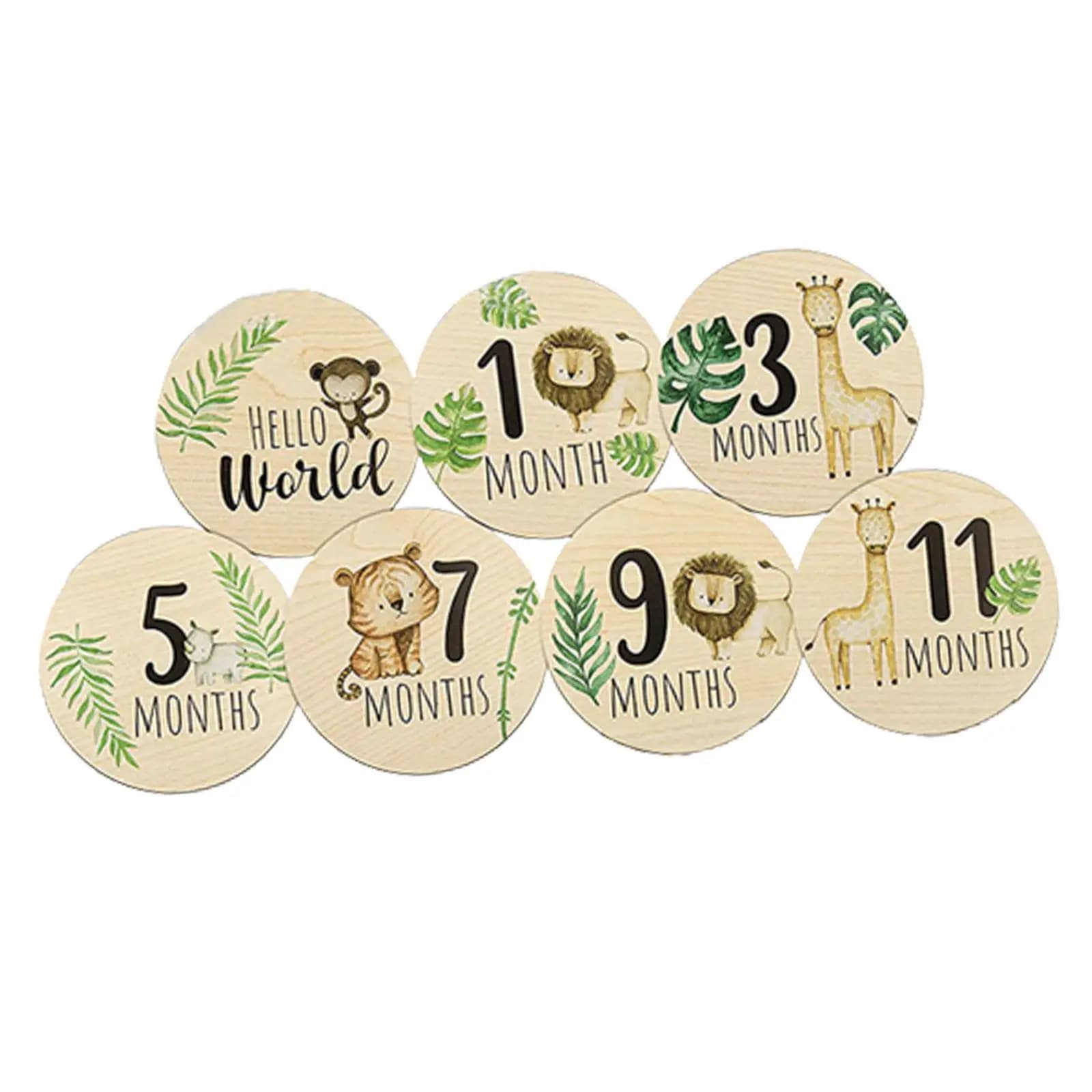 7Pcs Wooden Baby Milestone Cards Round Discs for Keepsake Toy New Mom Gifts