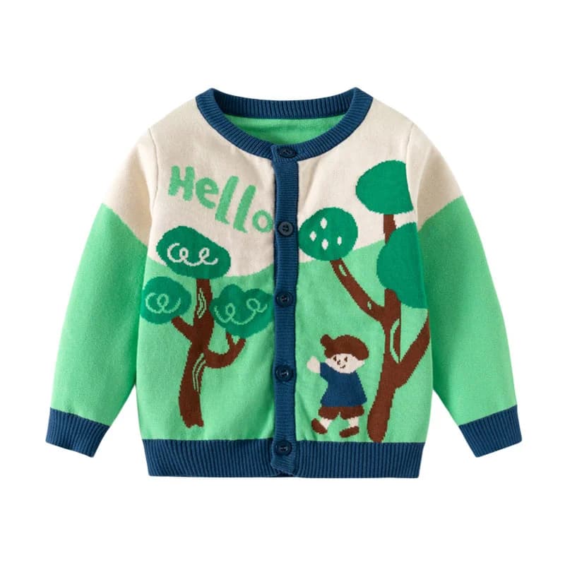 Jumping Meters 3-7T Autumn Winter Boys Girls Sweaters Forest Trees Open Stitch Kids Clothing Long Sleeve Buttons Baby Costume