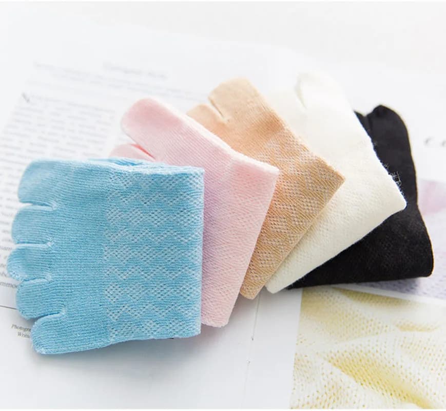 5 Pairs Spring Summer Mesh Toe Socks Thin Short Solid Breathable Business Casual Cotton Sock Black Pink White 5 Finger Socks