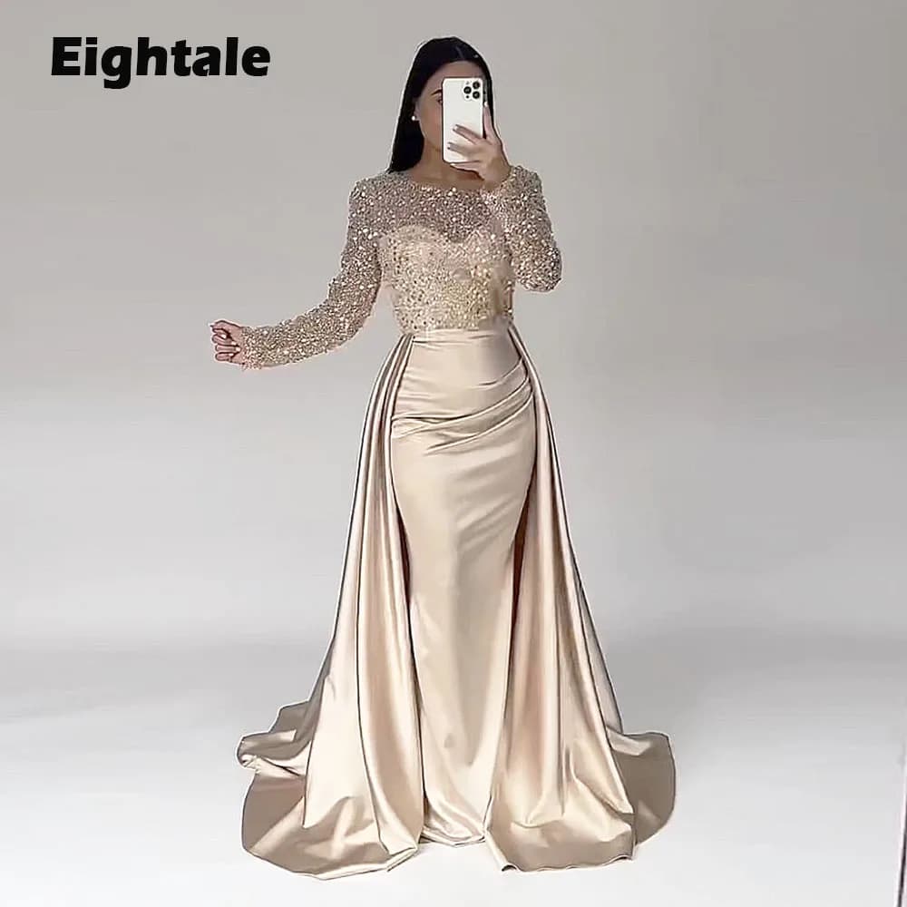 Eightale Sparkly Evening Dress for Wedding Party Customized Long Sleeves Mermaid Prom Gowns vestido elegante mujer para fiesta