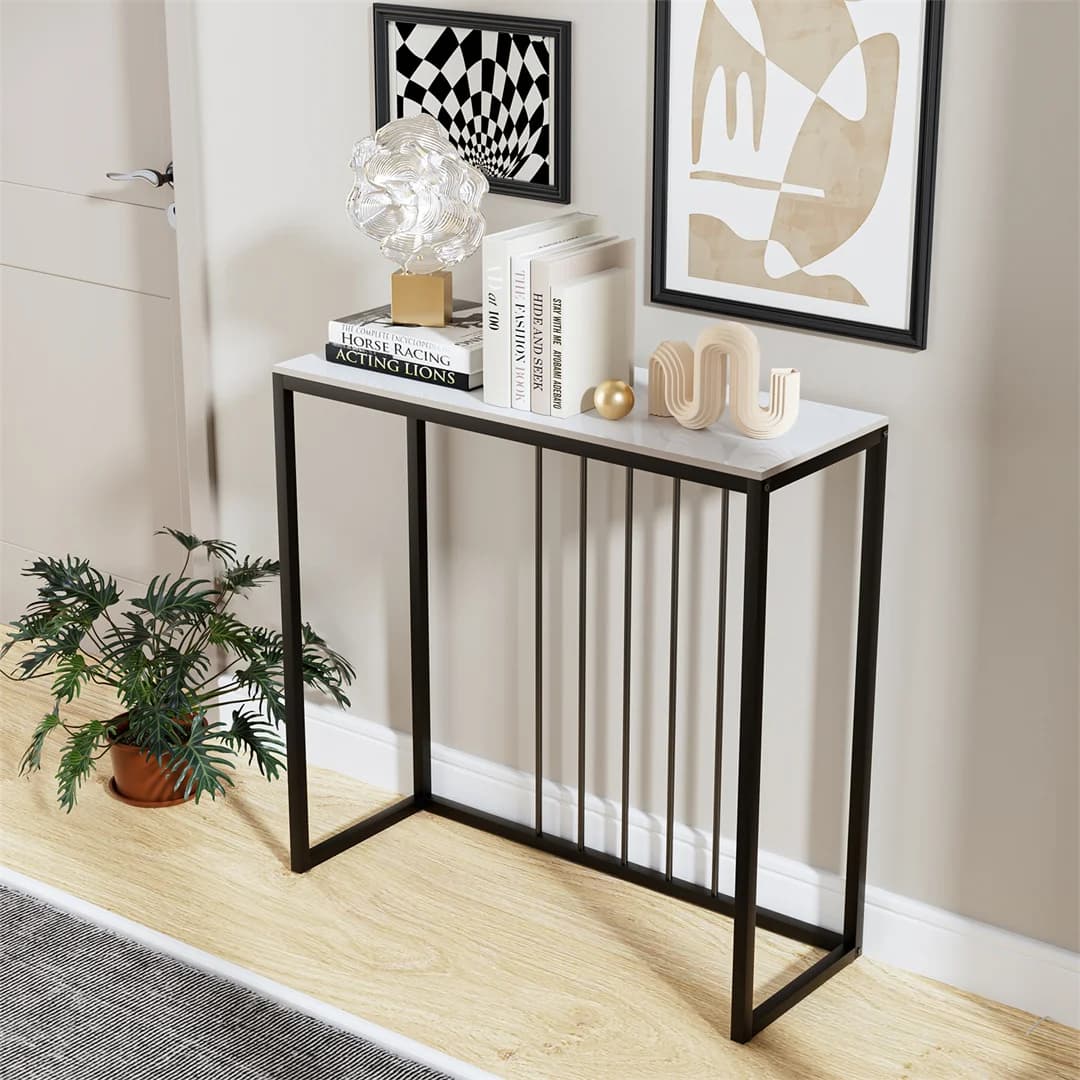 LUVODI Rectangle Console Entry Table Storage Accent Table Behind Sofa for Entryway with Black Metal Frame,