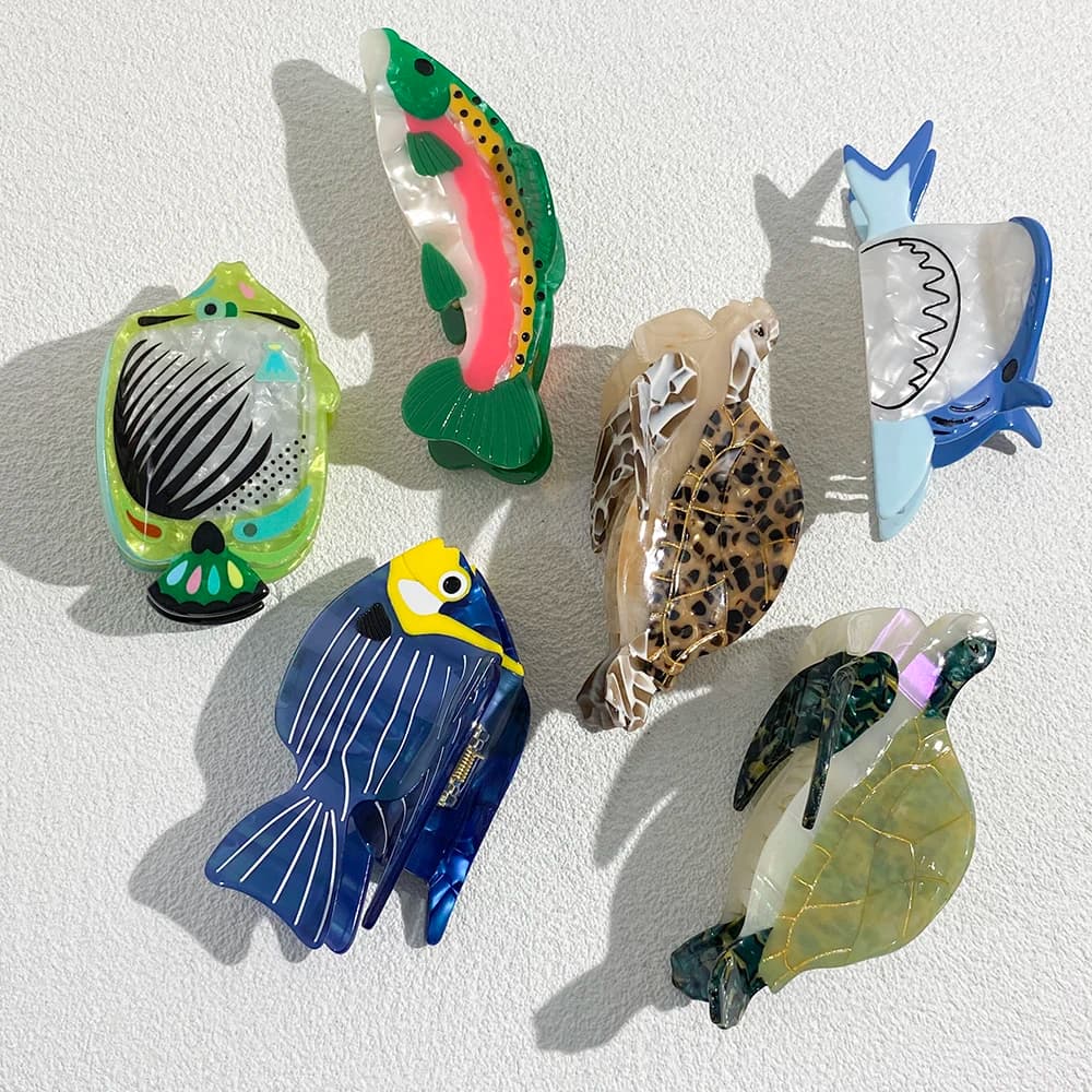 Creative Funny Acetate Tortoise Sturgeon Fish Shark Hairpin Oversize Marine Animal Barrettes Thick Hair Clip Claw Accessories