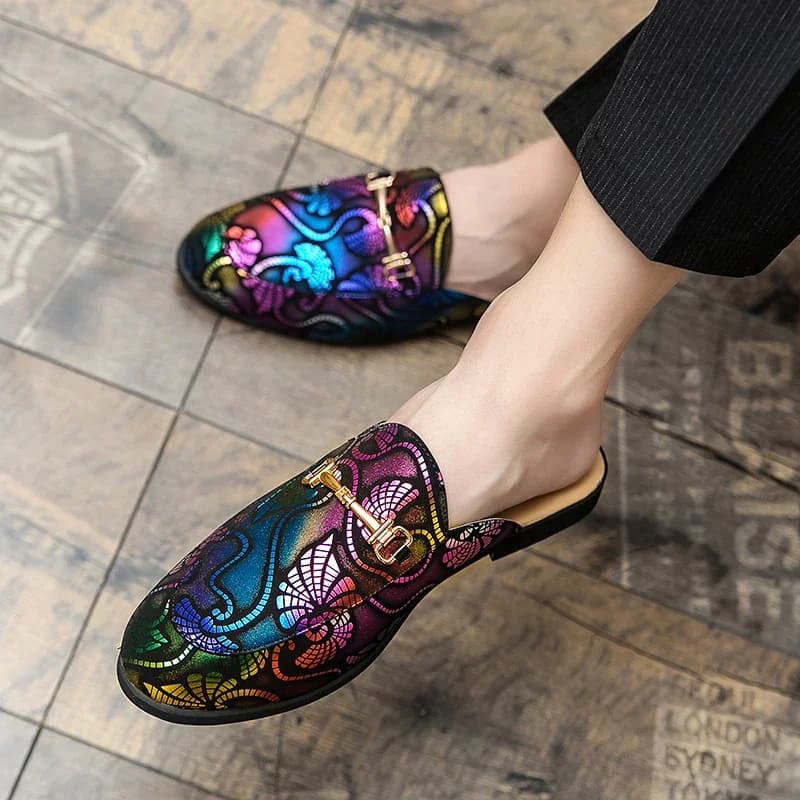 Spring and Autumn Italian Casual Shoes Rhinestone Shoes Men Half Loafers Outdoor Mules Slippers for Lightweight Heelless Shoes