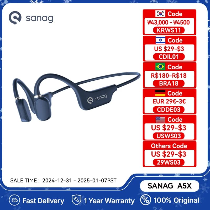 Sanag A5X True Bone Conduction Earphone Open Ear Bluetooth Wireless Sport Headphones Waterproof Headset 3D Stereo Sound