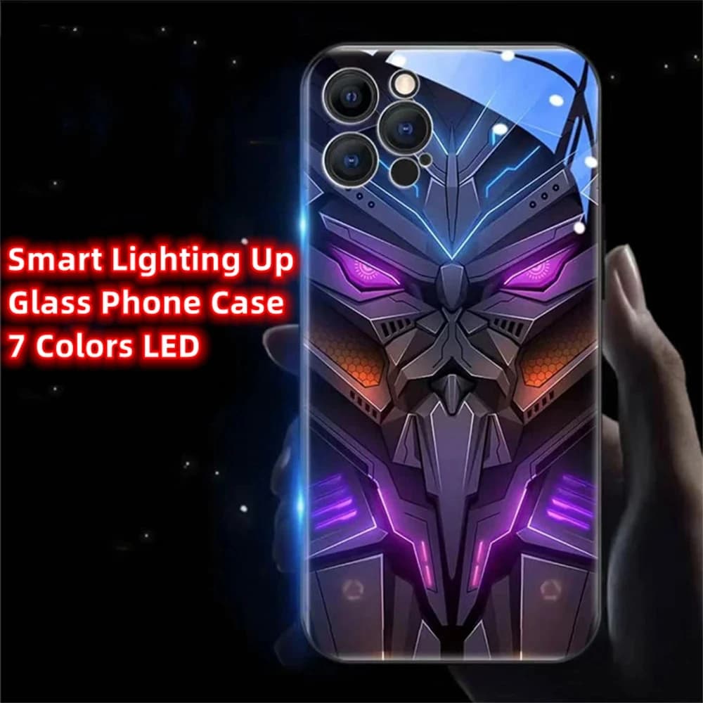 Luminous Mecha Design Voice Sensing LED Case  For OPPO Reno 3 4 5 6 7 8 9 10 11 Pro Plus Find X5 X6 Pro Calling Light Up Cover