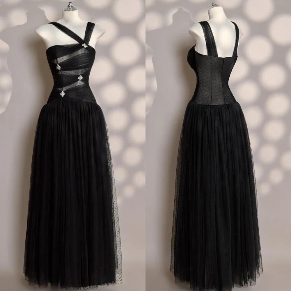Customized Fashion Sexy Tulle Pleat Rhinestone Straight V-neck Long Dresses Bespoke Occasion Dresses Matching High Quality