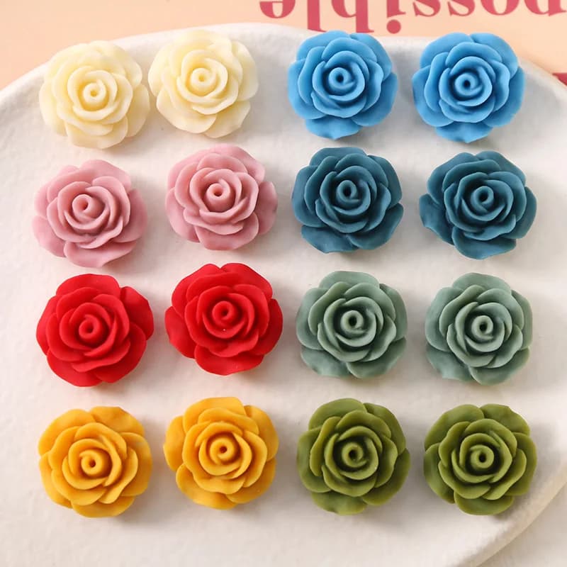 New style 50pcs/lot 20mm color rubber paint cartoon rose flowers shape resin florals diy jewelry earring/hair accessory