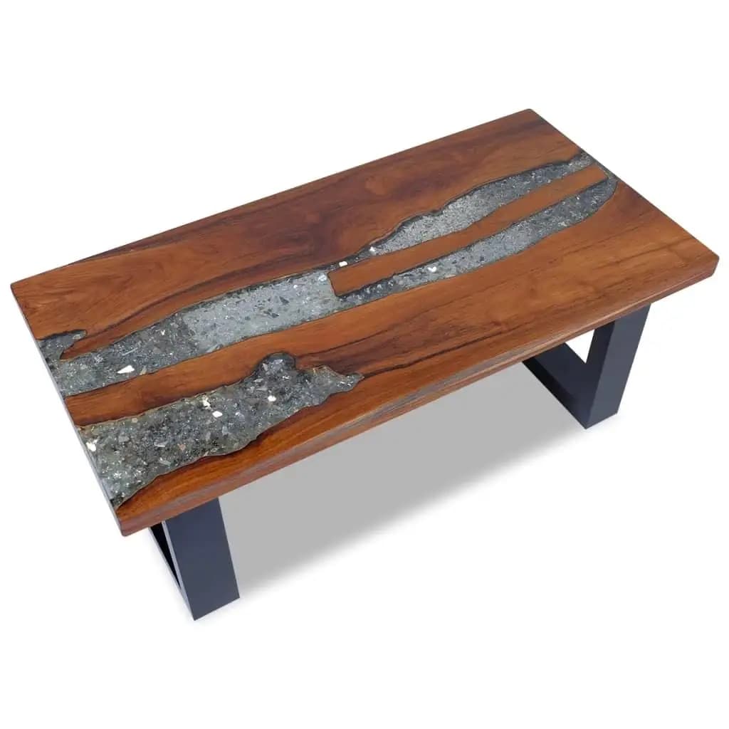 Teak Resin Coffee Table 39.4x19.7 - Stylish & Durable Design for Living Room