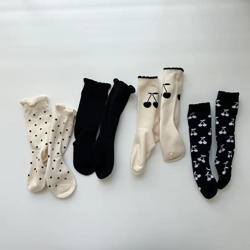 4 Pairs Baby Socks Kids Cherry Pattern Cotton Socks Toddler Children Socks 1-12Y