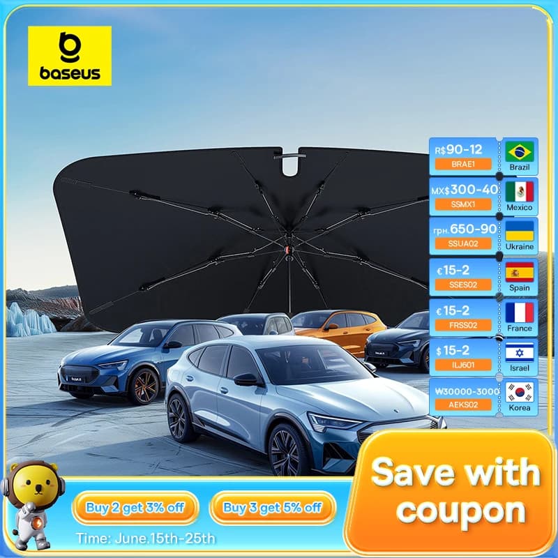 Baseus Windshield SunShade Umbrella Hemmed Edges Cover Protector Parasol Car Summer Sun Protection Front Window Sun Shade