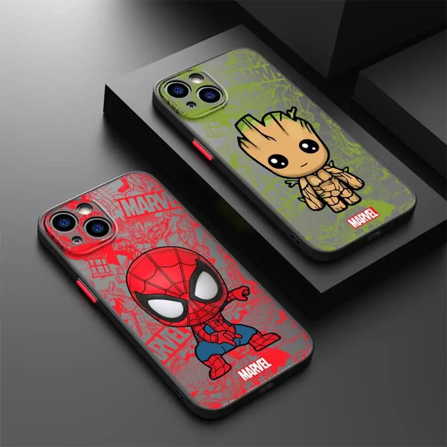Marvel Cute Spider Man Groot Phone Case for iPhone 16 Pro 11 12 Mini 13 14 Pro 15 Pro Max 7 8 Plus XR XS MAX Black Soft Cover