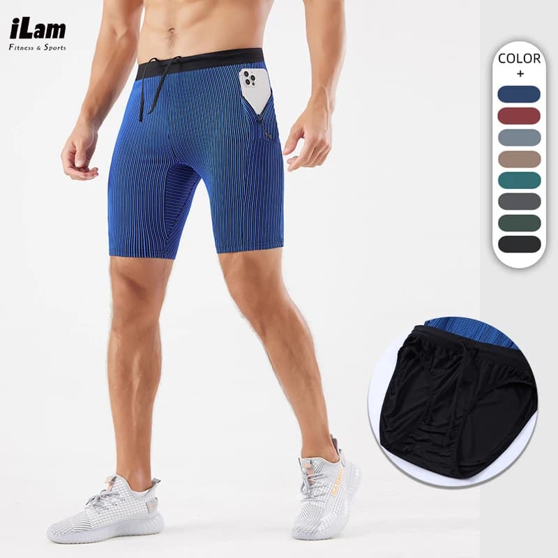 Men's Running Gym Shorts,Tight fitting High elastic Quick drying Training Marathon Track and Field Fitness Double Layer shorts