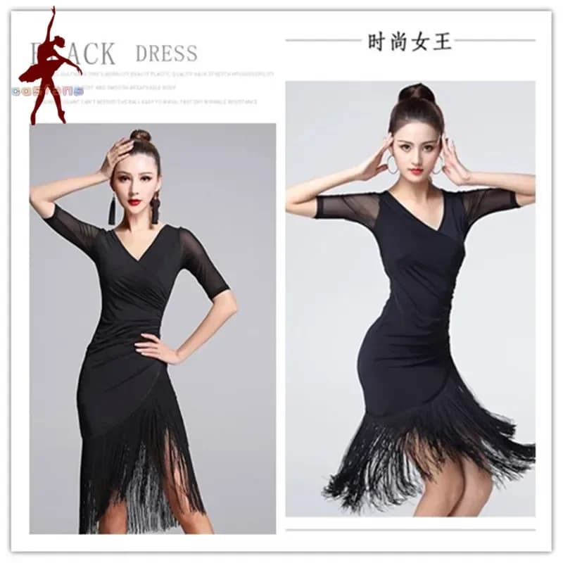 New Sexy Short-sleeve Latin Dance Tassel one-piece dress for women/female,/girl Ballroom tango Cha Cha Rumba Costumes on sale