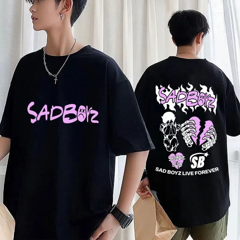 Singer Junior H Sad Boyz Graphic T Shirt World Tour Merch Men's Punk Harajuku T-shirts Oversized 100% Cotton Hip Hop Tees Unisex