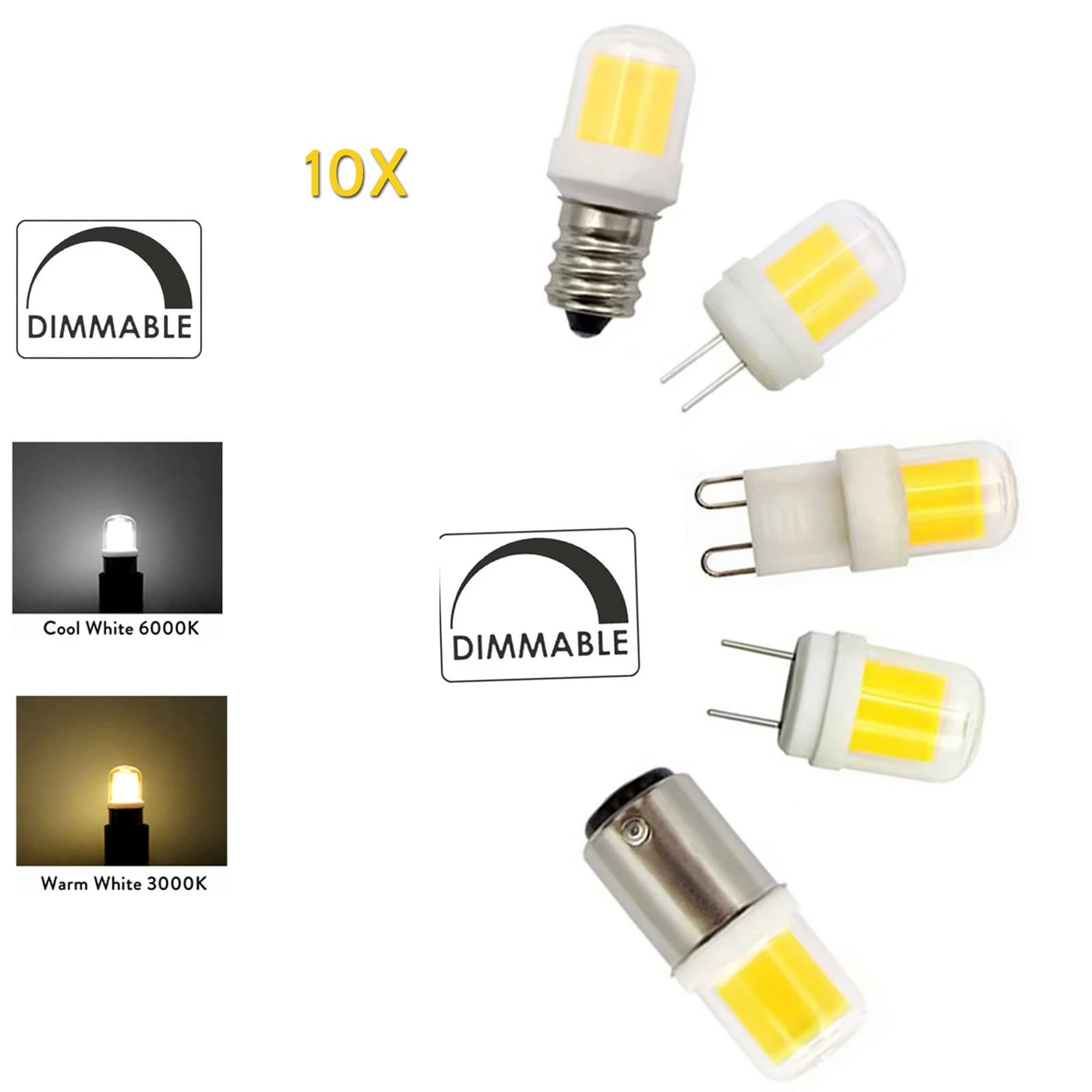 10X 5W Mini Cob Led Light Bulbs Chandelier Decorative dimmable Lighting Lampada Lights White Glass Cover Lamps Diode 220V G4 G9