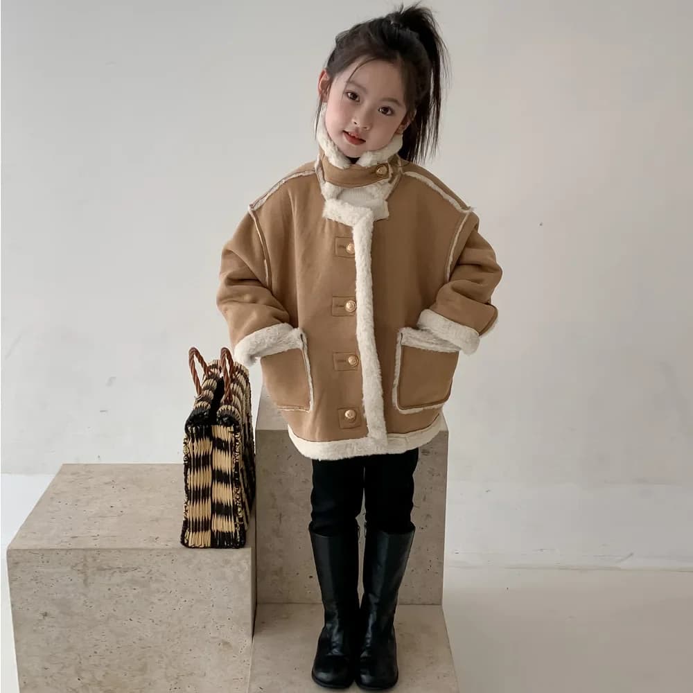 Girls Coat 2024 Winter New Childrens Clothes Korean Style Baby Girls Thick Warm Lamb Wool One Coat Casual Simple and Daily