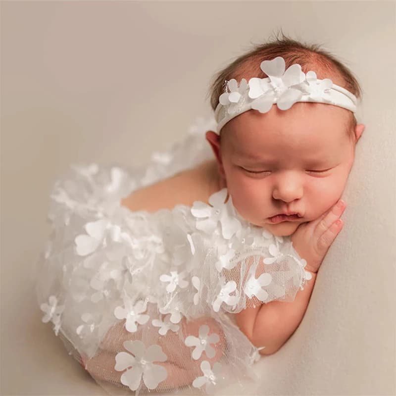 Ylsteed 2 Pieces Set Newborn Girl Photography Outfits Embroidery Flower Romper with Headband Baby Photo Shooting Clothes