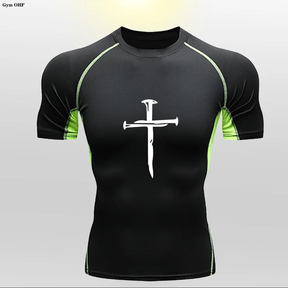 Children's Sports T-shirt With Cross Print Fashion New High Elasticity Compression Tight Fitting For Training Running Basketball