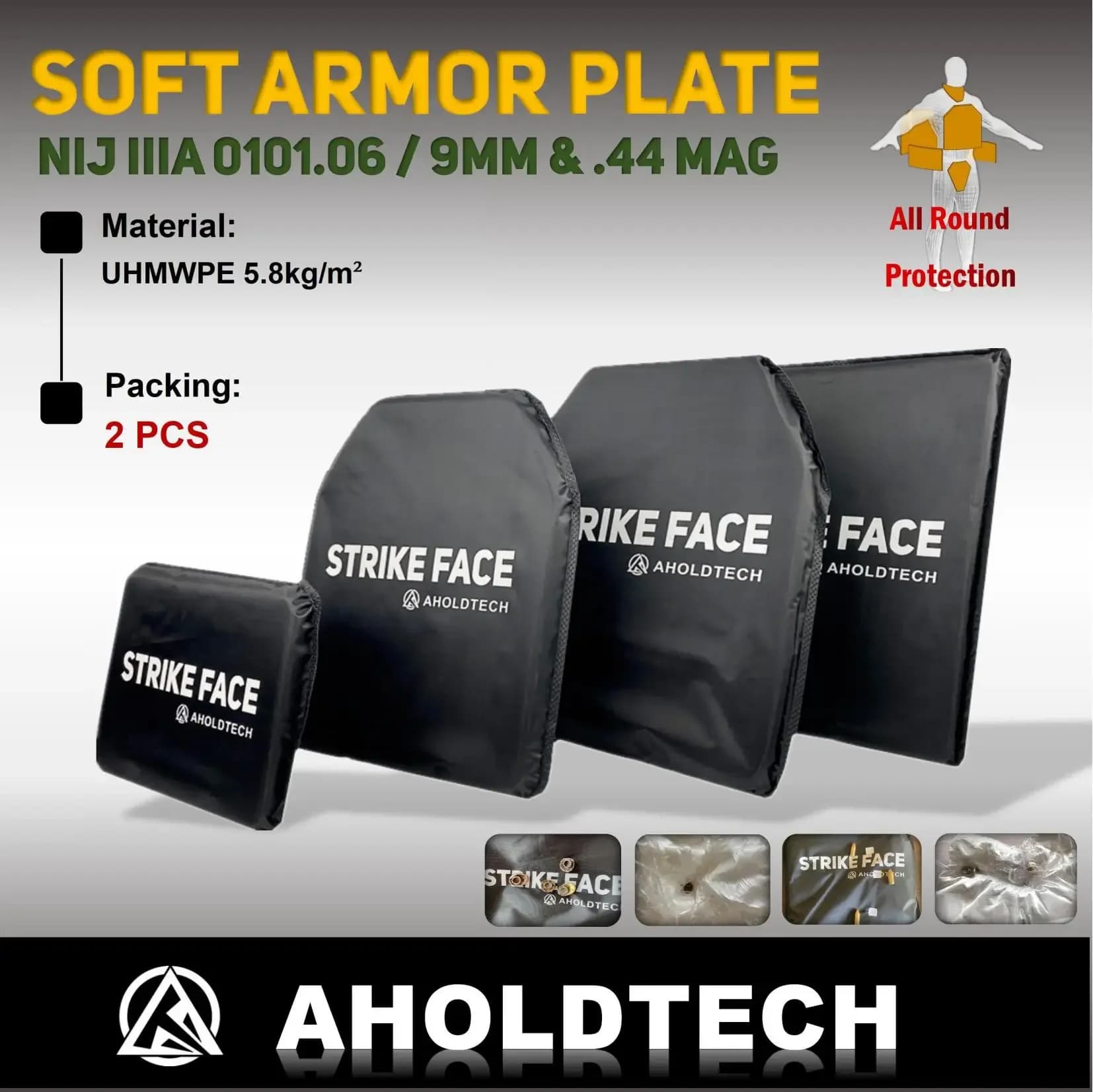 Aholdtech NIJ IIIA Soft/Hard Bulletproof Plates Ballistic Vest Bulletproof Backpack Ballistic Board Big Plates 6x8 10x12 11x14