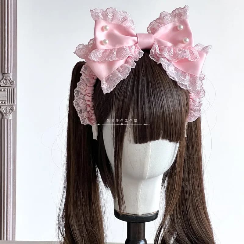 Original Handmade Lolita Handmade Lace Headband Bow Cute Harajuku Kc