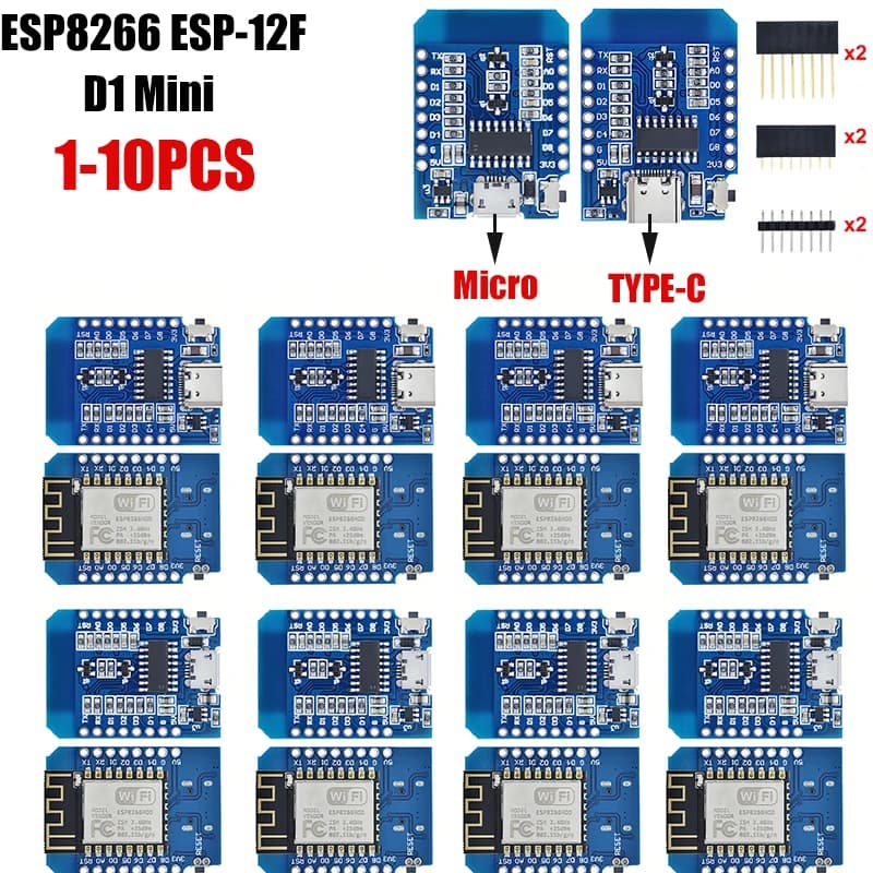 1-10PCS WeMos D1 Mini TYPE-C/Micro USB ESP8266 ESP-12F CH340G V2 Module WiFi D1 Mini Development Board 3.3V With Pin For Arduino