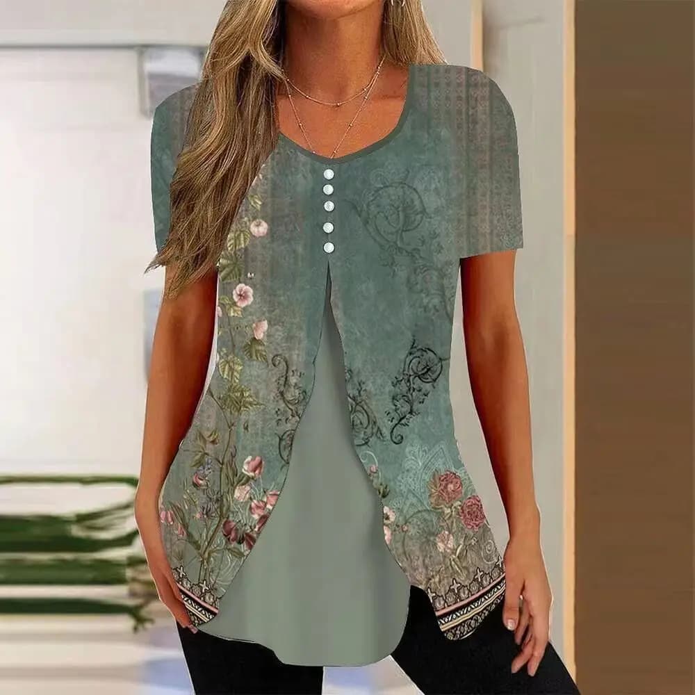 Fashion Elegant Woman Shirt Casual Loose Blouse Short Sleeve Shirt Woman Top Holiday