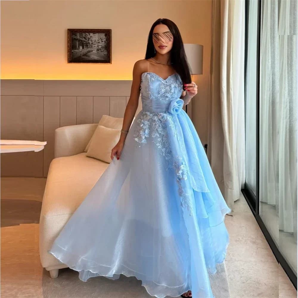 Customized Formal Evening Gown Strapless Ball Anke Length Layered 3D Rose Flower Tulle Bespoke Occasion Dresses