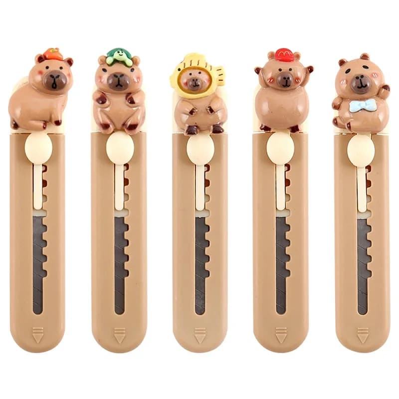 Cute Kawaii Capybara Mini Portable Utility Knife Paper Cutter Cutting Paper Razor Blade Office Stationery Cutting Supplies