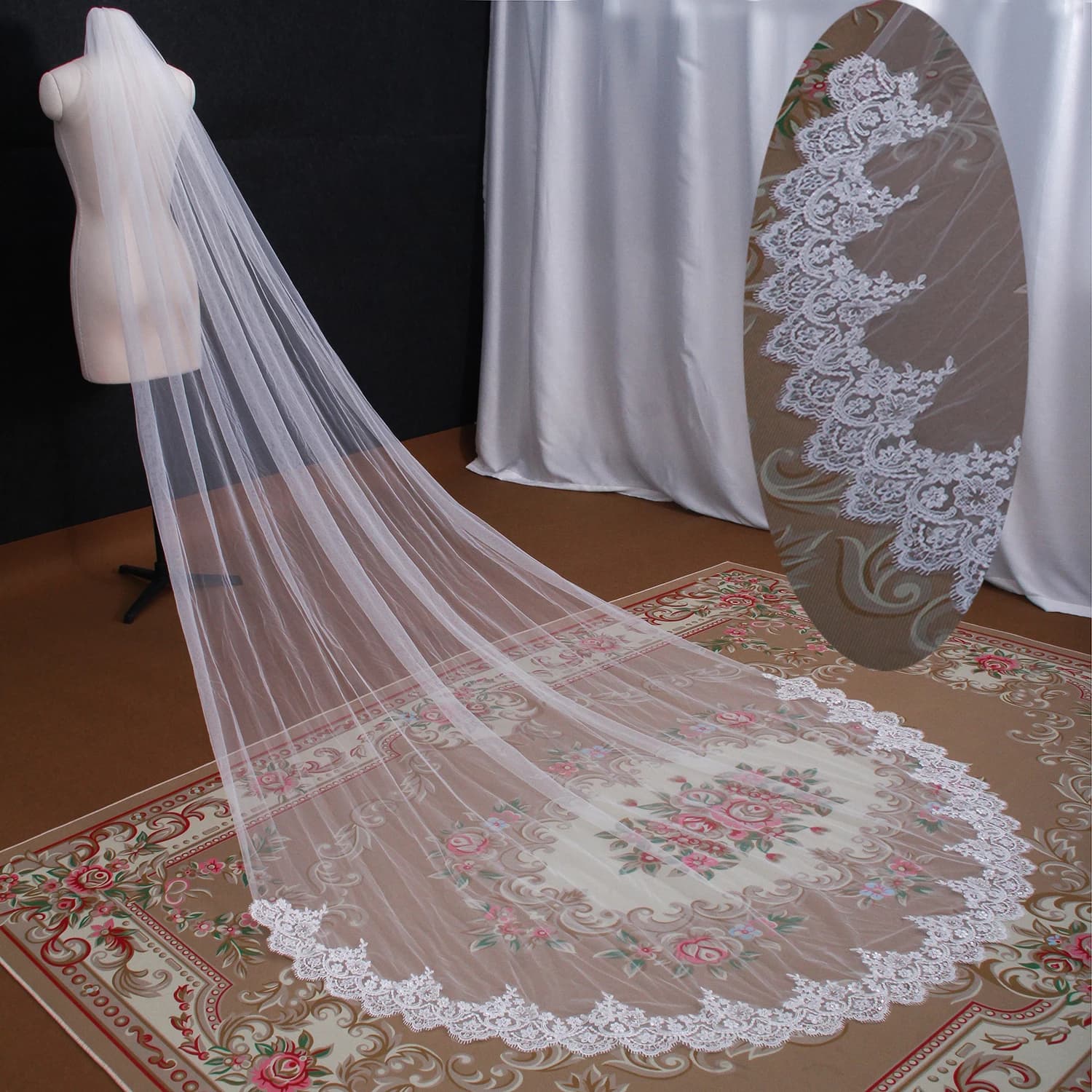 NZUK  3M One Layer Lace Edge White Ivory Cathedral Wedding Veil Long Bridal Cheap Women Accessories Veu De Noiva Voile Mariage