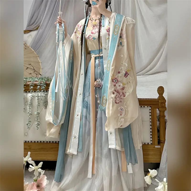 Chinese Song Dynasty/Ke Zi Skirt Heavy Industry Embroidery Integrated Waist Length Large Sleeve Hanfu Stage Performance Dress