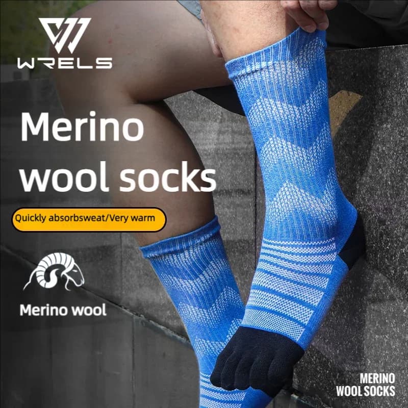WRELS  1/3 Pairs Merino Wool Thermal Socks Men Moisture Wicking Thicken Warm Ski Hiking Cushioning Compression Sports Toe Socks