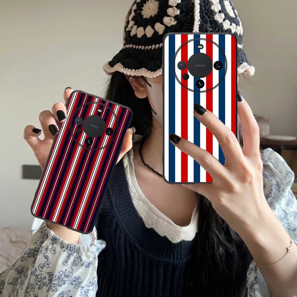 Red Blue Stripe Mobile Cell Phone Case for Huawei Mate 60 50 40 30 20 10 Pro Plus Lite E 5G Black Soft Phone Cover Shell