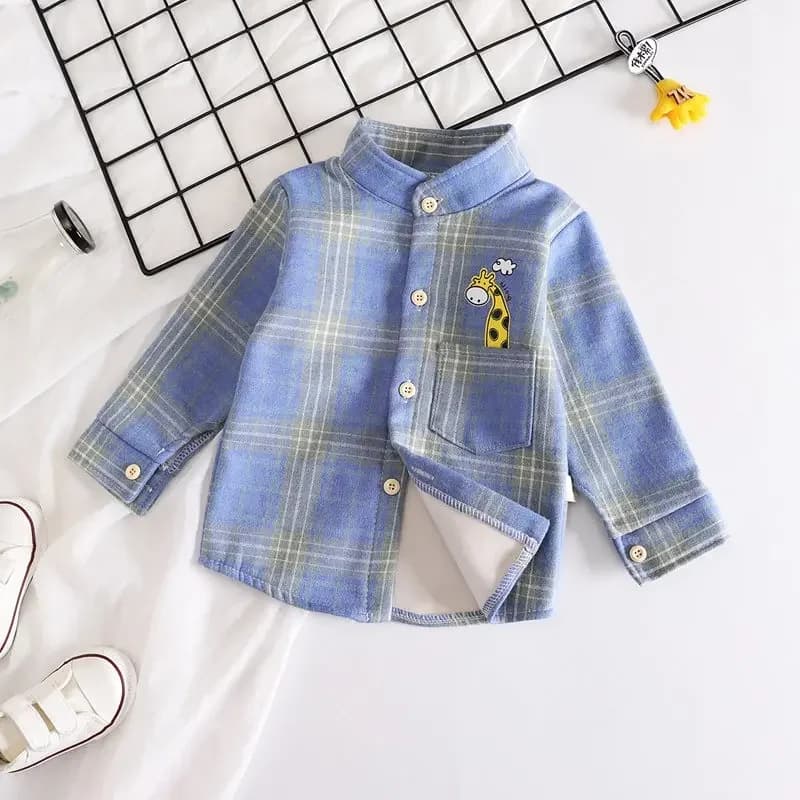 Winter Boys Shirt New Plaid Giraffe Kids Long Sleeve Shirts Children's Cotton Clothes Kids Boy Girls Thicken Blouses Velvet Tops
