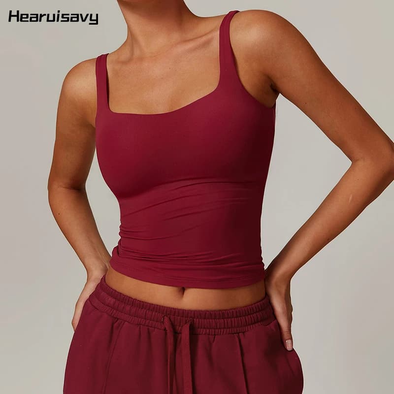 Hearuisavy Women's Sports Bra Square Neck Tight Yoga Tank Top Gym Running Breathable Casual Vest Female Comfort Fit Workout Top