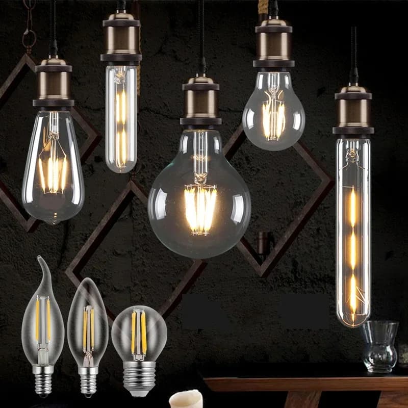 Retro Edison E27 E14 LED 220V-240V Bulb C35 C35l G45 A60 ST64 G80 G95 G125 energy saving LED filament lamp retro candle lamp