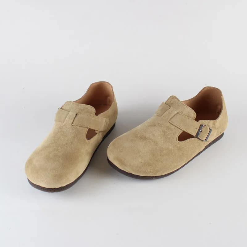 Cowhide Retro Flat Women's Shoes Suede Lefu Shoes Genuine Leather Mary Jean Shoes Inner Sheepskin Large size 35-42