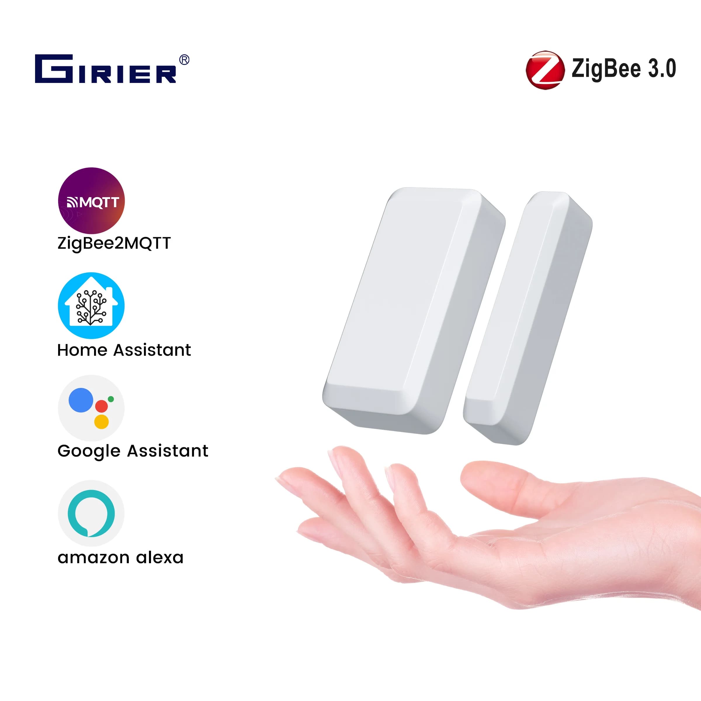 GIRIER Smart Door and Window Sensor ZigBee 3.0 Wireless Contact Detector for Smart Home Security Works with Home Assistant MQTT