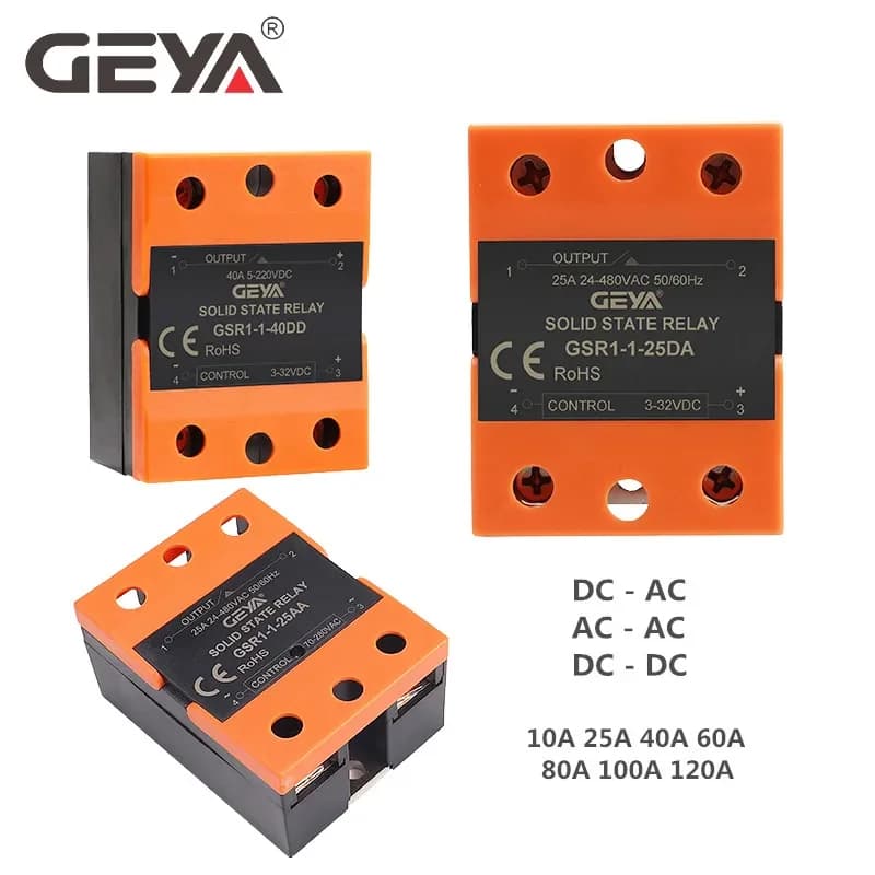 GEYA GSR1-1 Solid State Relay DC-AC DC-DC AC-AC Single Phase SSR 10A 25A 40A 60A 80A 100A 120A Without Cover