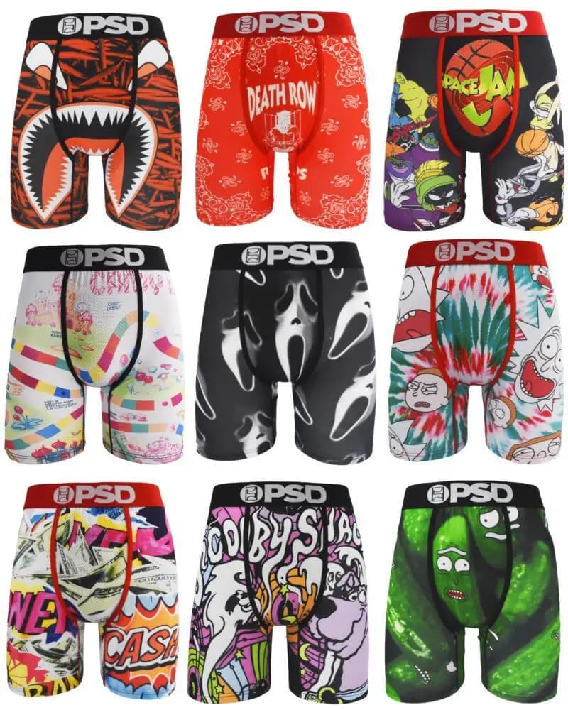 Cartoon Print Men's Sporty Fitness Long Boxer Briefs Shorts, Breathable Comfy Quick Drying Stretchy Boxer Trunks, Men's Novelty