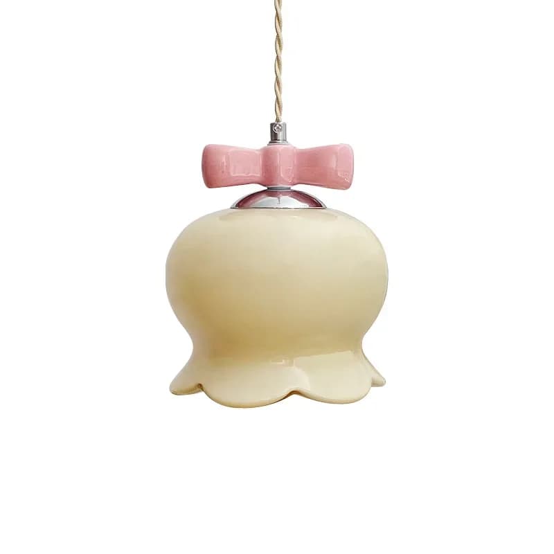 Pink Bow Flower Pendant Lamps Cute Princess Room Lamp Simple Romantic Girl Bedroom Bedside Suspension Lights LED Glass Light