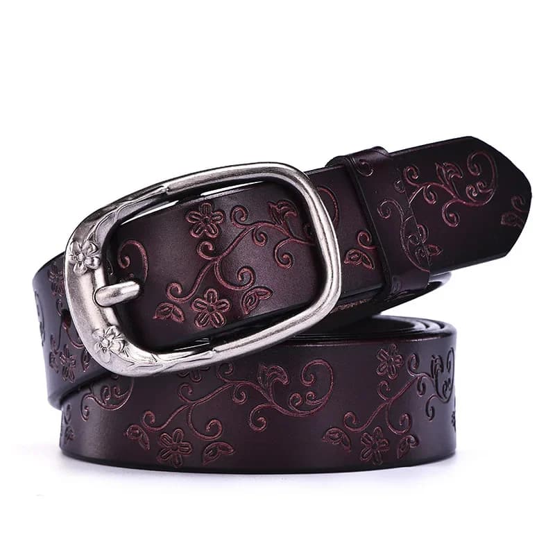 Luxury Women's Leather Fashionable Belt Cowhide Retro Printed Belt Casual Versatile Jeans Belt Korean Version
