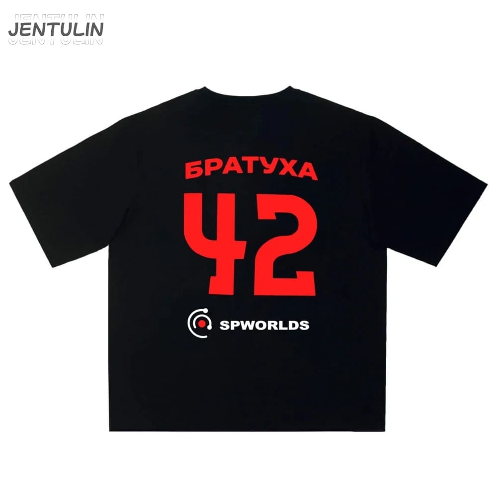 Harajuku Oversized Streetwear Men's Clothing 42 Братуха Graphic Print Tshirt Cotton Hip Hop Letter Short Sleeve Top Tee Goth Y2k