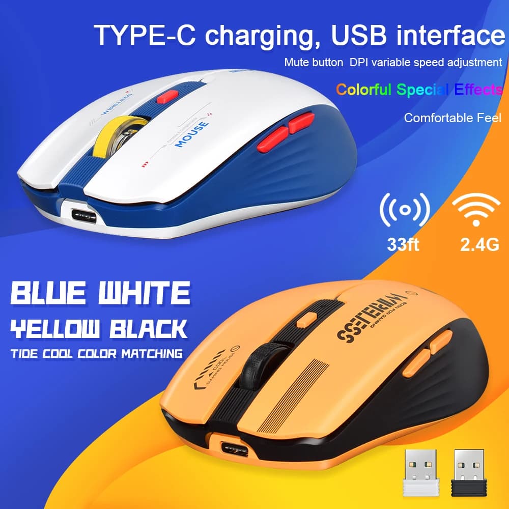 LT-T19 Ergonomic Rechargeable Gaming Mouse USB 2.4G Wireless RGB Light Desktop PC Computers Notebook Laptop Mice