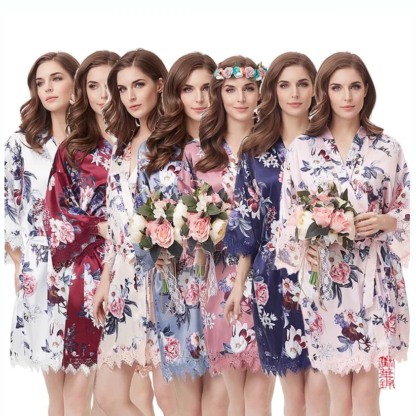 Lace Silk Bride Bridesmaid Satin Wedding Party Floral Women Lounge Robe A236B