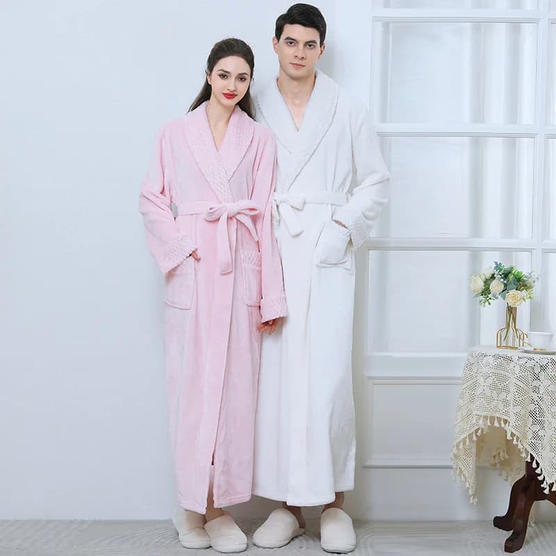 Plus Size 3XL Couple Sleepwear Thick Flannel Robe Winter Warm Coral Fleece Home Clothes Long Kimono Bathrobe Gown Loungewear